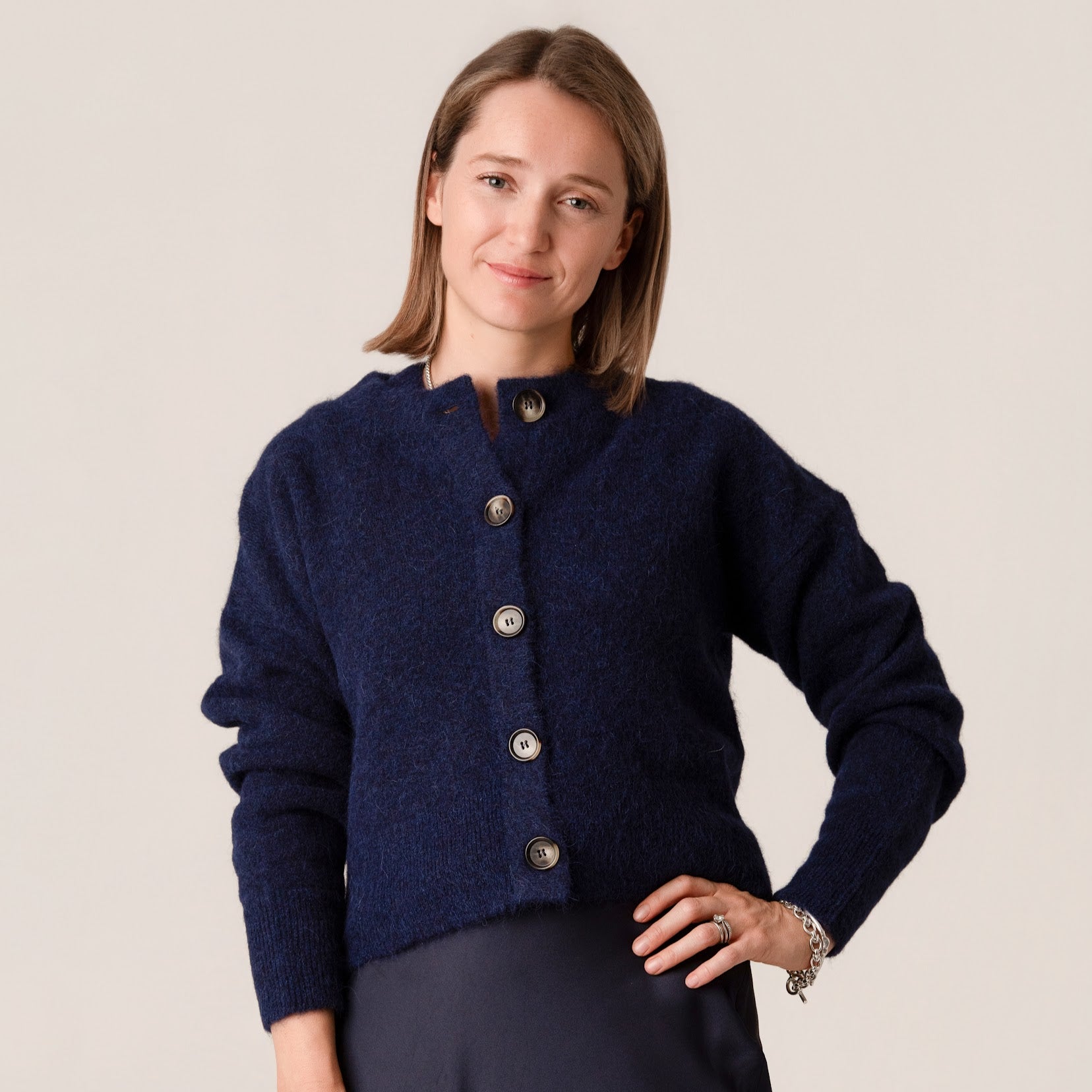 Gerry Alpaca Cropped Cardigan in Inky Blue by Porridge Knitwear