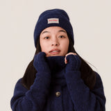 Fluffy inky blue beanie made from alpaca wool with a ribbed knit finish