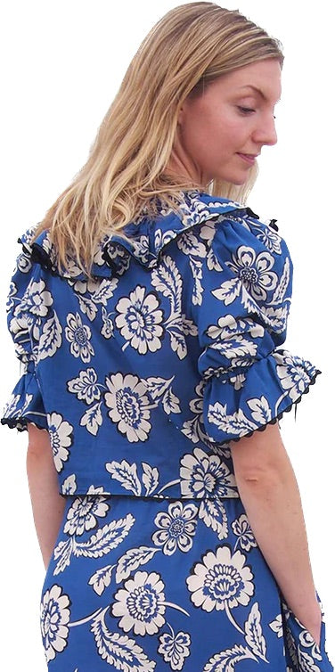 The Iris Blue Floral Scalloped Top by The Wellworn