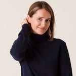 Navy cropped turtleneck jumper made from soft fine gauge wool cashmere