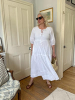 Chikankari-Embroidered Maxi Dress in Jasmine by Dilli Grey