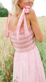 Yasmin Striped Smocked Sundress in Pink by Dilli Grey