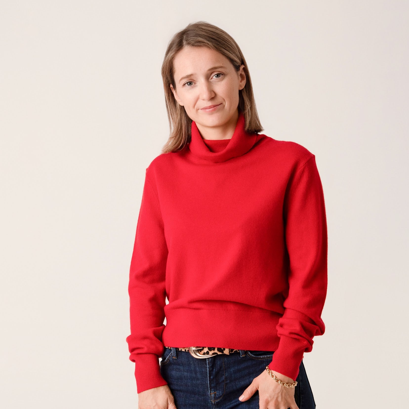 Anne Polo Neck Cropped Jumper in Red by Porridge Knitwear