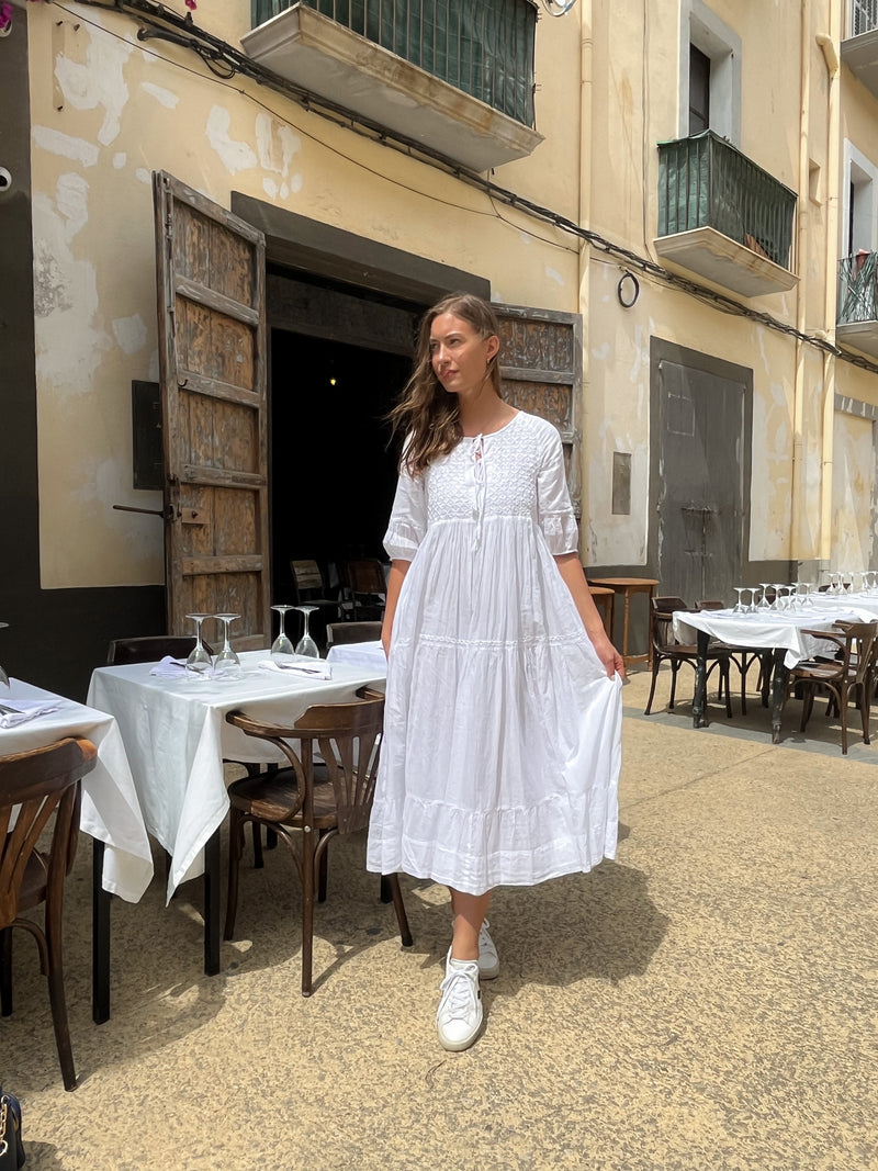 Chikankari-Embroidered Maxi Dress in Jasmine by Dilli Grey
