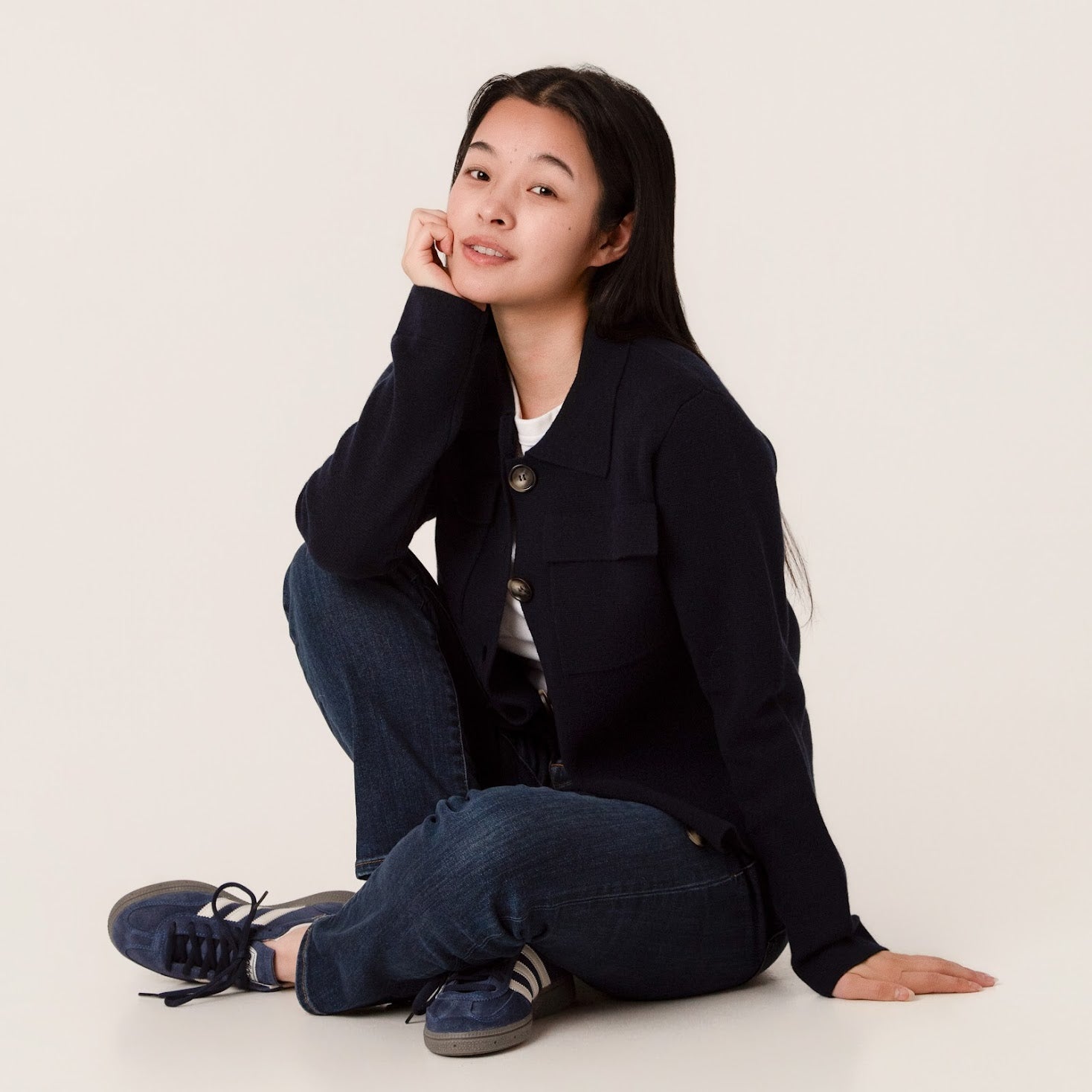 Rebecca Knit Utility Jacket in Navy by Porridge Knitwear