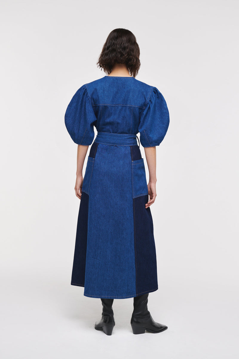 Jalen Patchwork Denim Midi Dress by Aligne