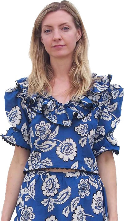 The Iris Blue Floral Scalloped Top by The Wellworn