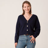 Lucy V-Neck Cropped Cardigan in Navy