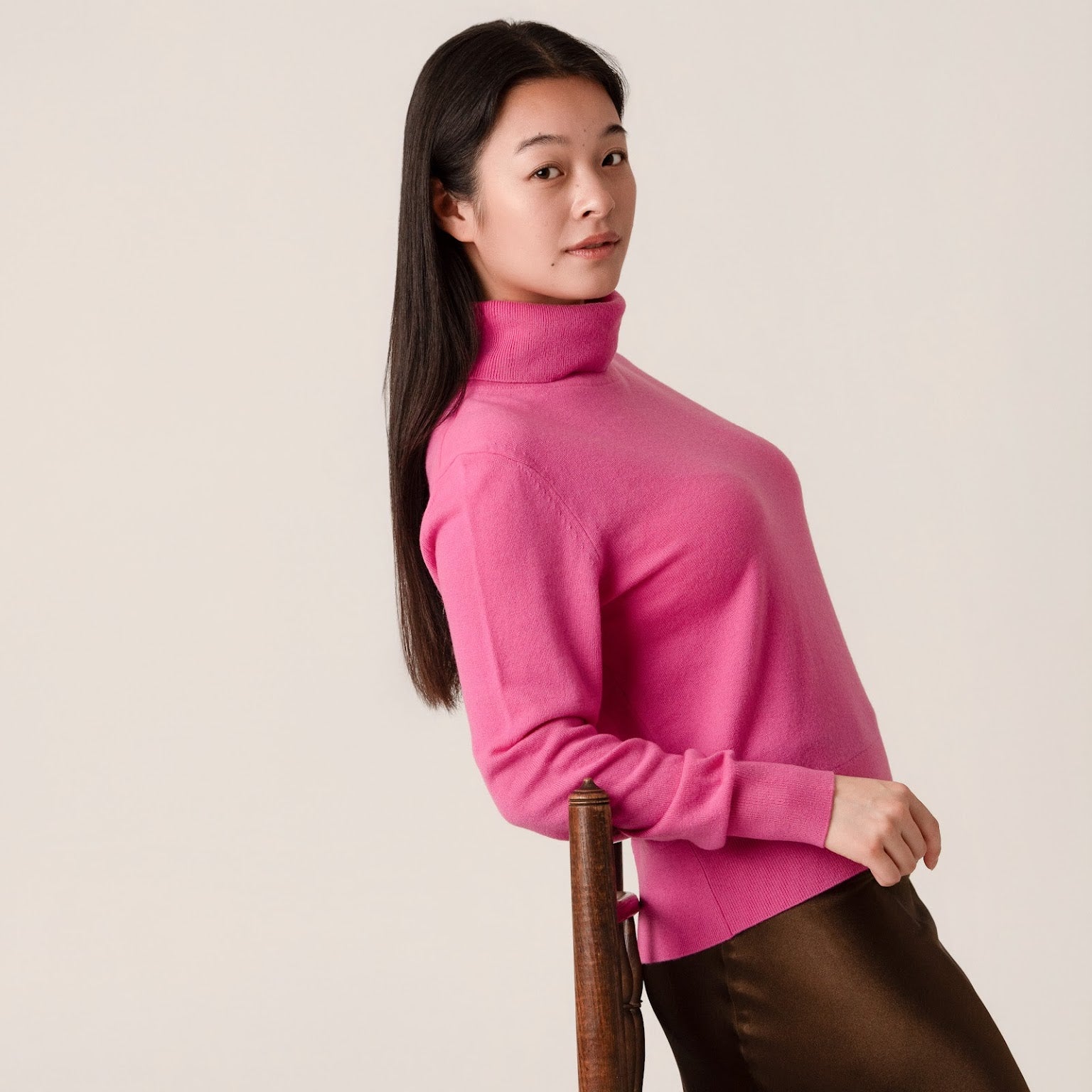 Anne Polo Neck Cropped Jumper in Pink by Porridge Knitwear