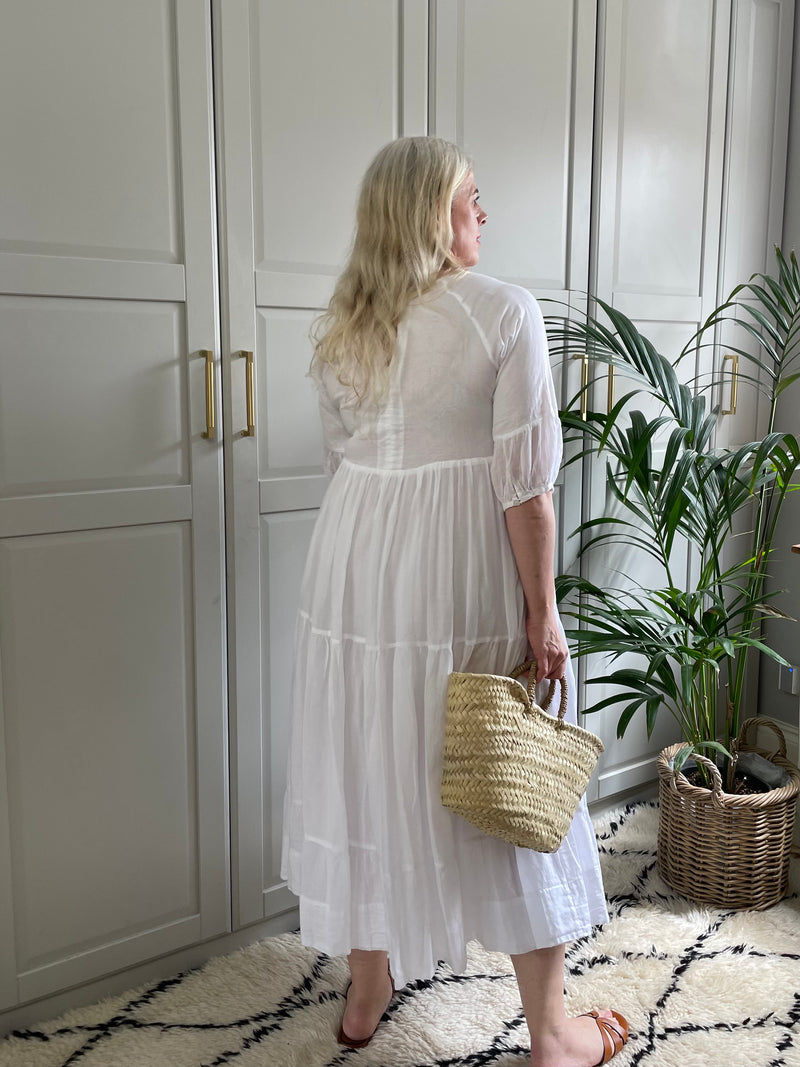Chikankari-Embroidered Maxi Dress in Jasmine by Dilli Grey
