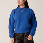 Amy High Neck Cropped Jumper in Blue by Porridge Knitwear