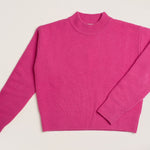 Peonie pink wool cashmere cropped jumper showing textured rib knit detail
