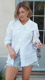 Linen Striped Collar Blouse by Onesta X Percy Langley