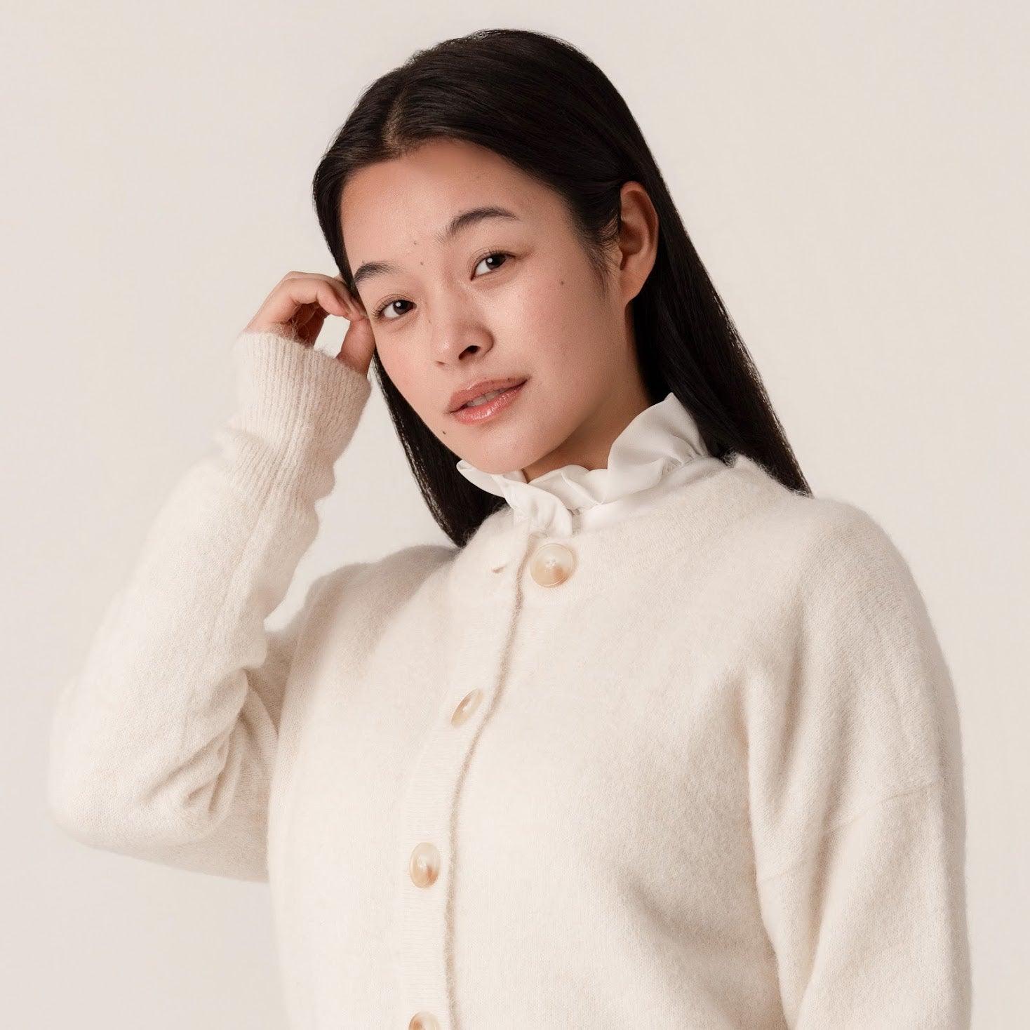 Gerry Alpaca Cropped Cardigan in White by Porridge Knitwear