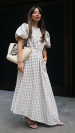 Harlin Curve Sleeve Dress in Beige by Aligne