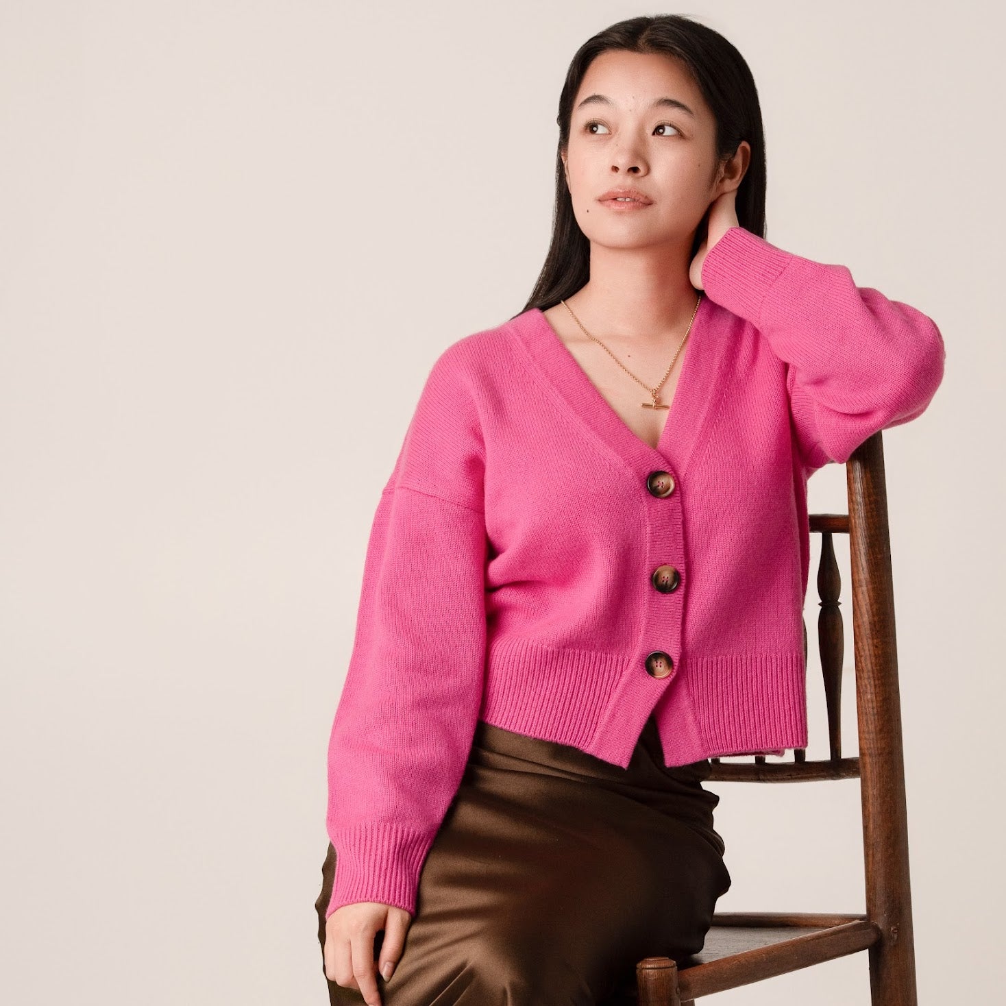 Lucy V-Neck Cropped Cardigan in Pink by Porridge Knitwear