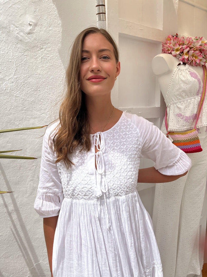 Chikankari-Embroidered Maxi Dress in Jasmine by Dilli Grey