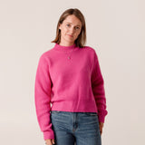 Soft pink cropped roll neck jumper in chunky rib knit wool cashmere blend