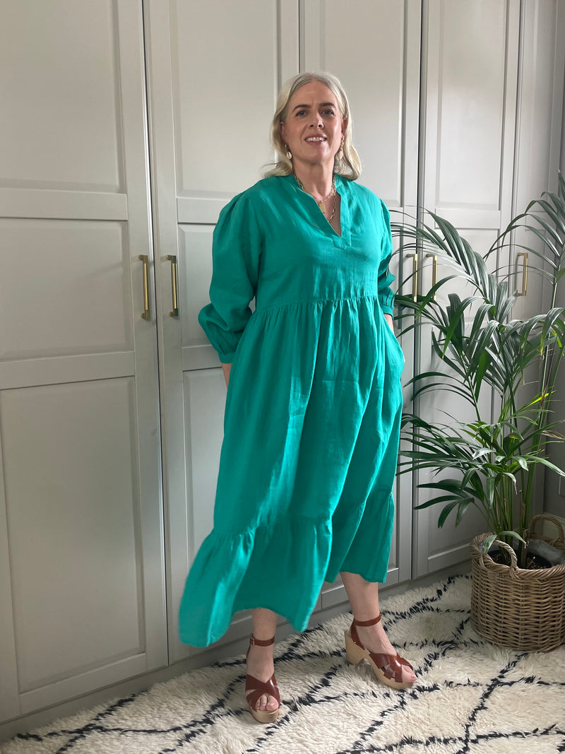 Florence Linen Maxi Dress in Jade by Dilli Grey