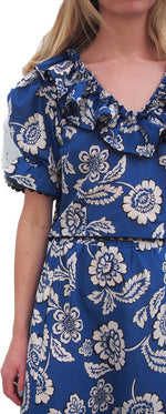 The Iris Blue Floral Scalloped Top by The Wellworn