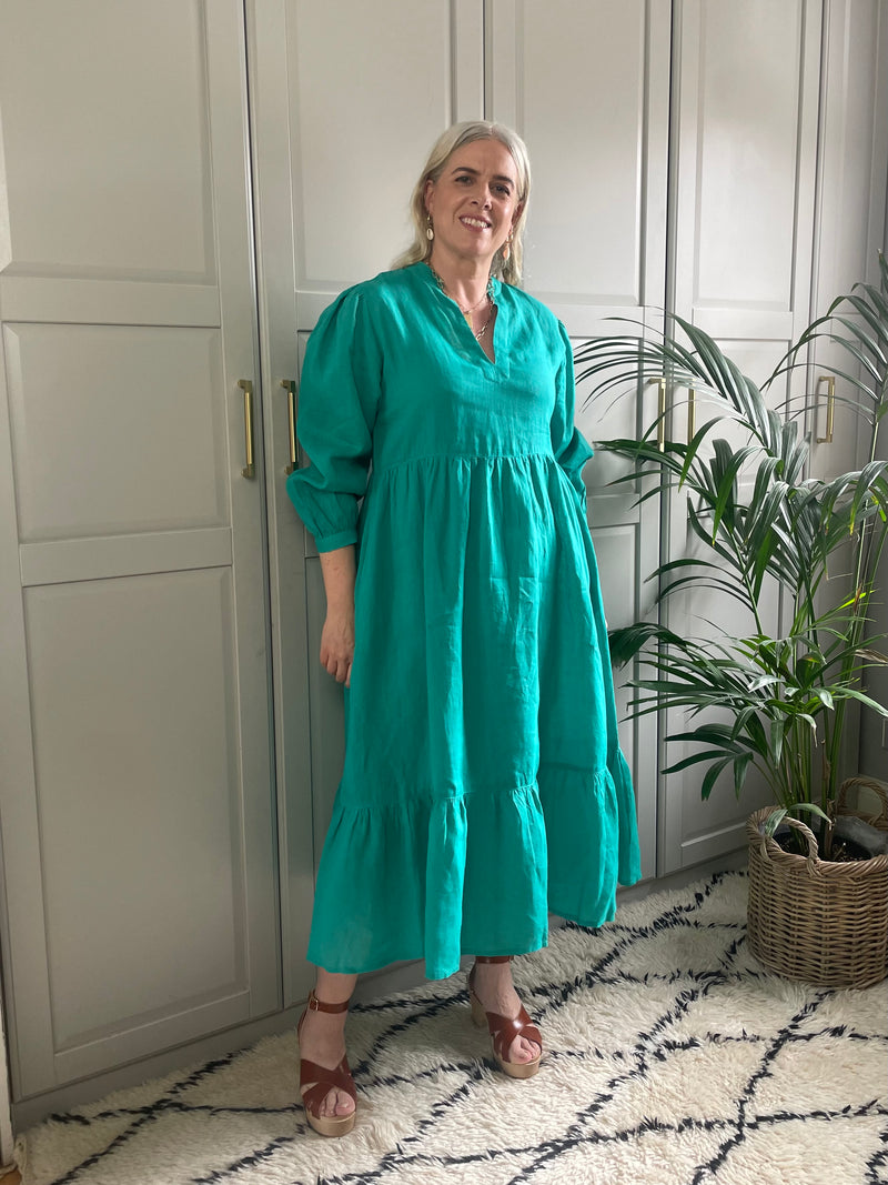 Florence Linen Maxi Dress in Jade by Dilli Grey
