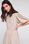 Harlin Curve Sleeve Dress in Beige by Aligne