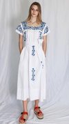 Mexican Embroidered Kaftan in Blue and White by Arifah Studio