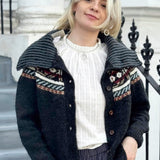 Phoebe Fair Isle Cropped Cardigan in Dark Grey by Indilisi
