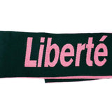 Liberté Egalité Sororité Lambswool Feminist Slogan Scarf Forest Green & French Rose Black & Beech