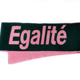 Liberté Egalité Sororité Lambswool Feminist Slogan Scarf Forest Green & French Rose Black & Beech