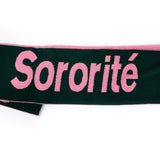 Liberté Egalité Sororité Lambswool Feminist Slogan Scarf Forest Green & French Rose Black & Beech