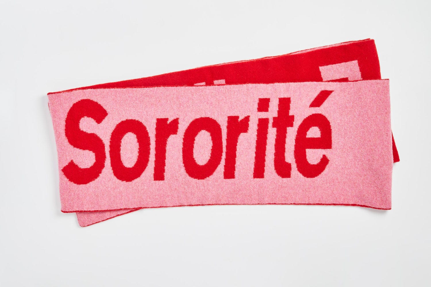 Liberté Egalité Sororité Lambswool Feminist Slogan Scarf in French Rose & Rouge Scarves Black & Beech
