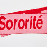 Liberté Egalité Sororité Lambswool Feminist Slogan Scarf in French Rose & Rouge Scarves Black & Beech