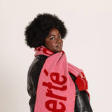 Liberté Egalité Sororité Lambswool Feminist Slogan Scarf in French Rose & Rouge Scarves Black & Beech
