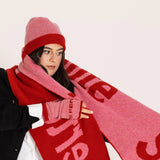 Liberté Egalité Sororité Lambswool Feminist Slogan Scarf in French Rose & Rouge Scarves Black & Beech
