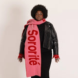 Liberté Egalité Sororité Lambswool Feminist Slogan Scarf in French Rose & Rouge Scarves Black & Beech