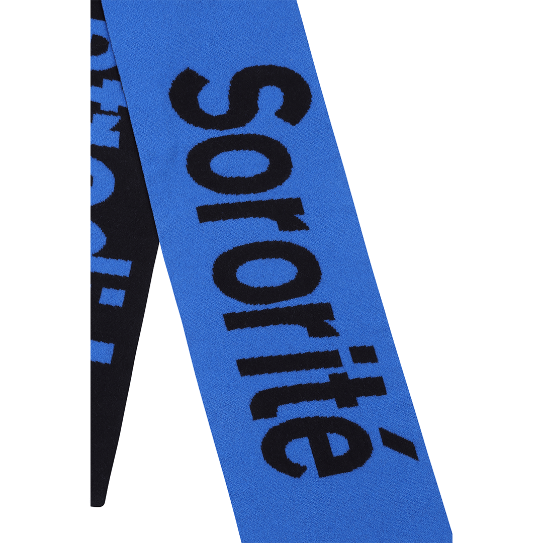 Liberté, Egalité, Sororité® Lambswool Feminist Slogan Scarf in Klein & Navy Scarves Black & Beech