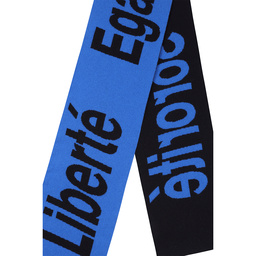 Liberté, Egalité, Sororité® Lambswool Feminist Slogan Scarf in Klein & Navy Scarves Black & Beech