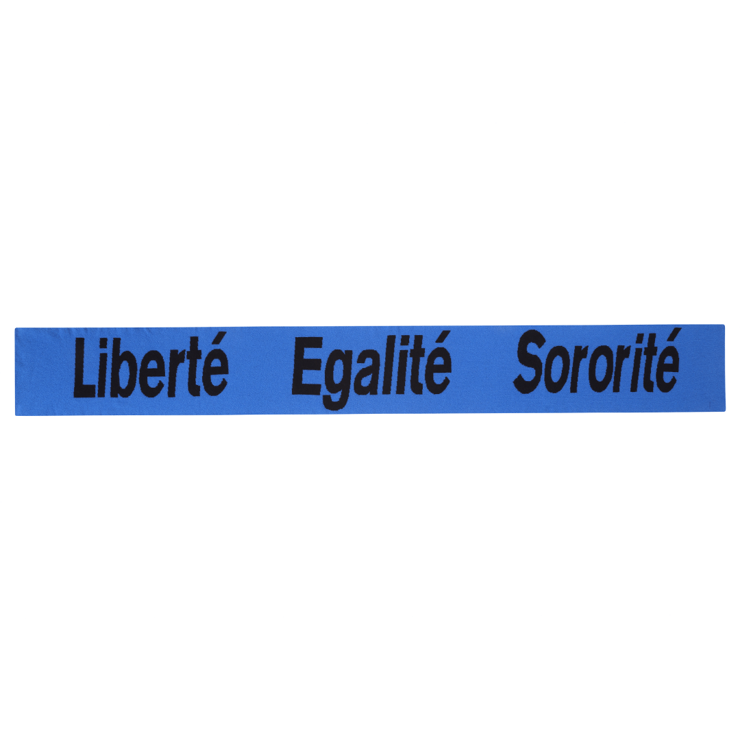 Liberté, Egalité, Sororité® Lambswool Feminist Slogan Scarf in Klein & Navy Scarves Black & Beech
