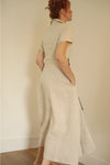 Aja's Linen long Dress with Belt in Beige/Black by Lora Gene