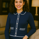 Cashmere Mix Cardigan in Navy & Light Blue