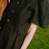 Frances Linen Cropped Blouse in Black