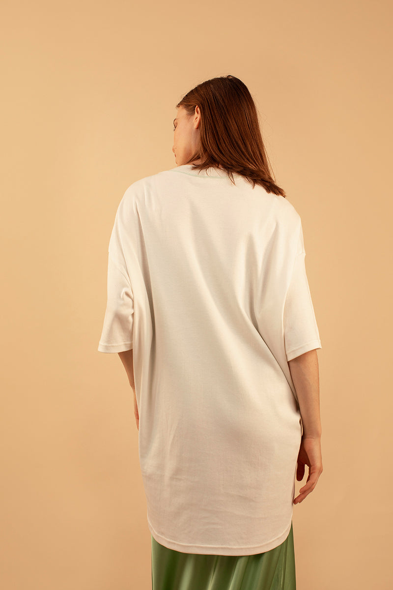 Aiko Organic Cotton T-Shirt with Green Trim by Lora Gene