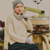 Freyja British Wool Cable Sweater in Ecru