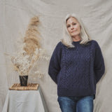 Freyja British Wool Cable Sweater in Navy