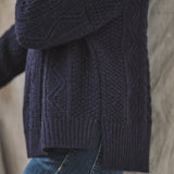 Freyja British Wool Cable Sweater in Navy