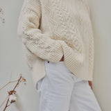 Freyja British Wool Cable Sweater in Ecru