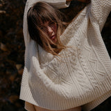 Freyja British Wool Cable Sweater in Ecru