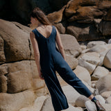 Mori Merino Fine Knit Wool Jumpsuit in Indigo