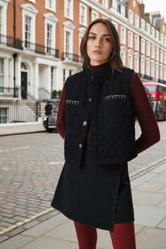Pablo Quilted Denim Vest in Black